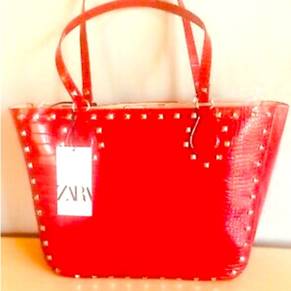 Zara Tote Bag Animal embossed studded tote bag